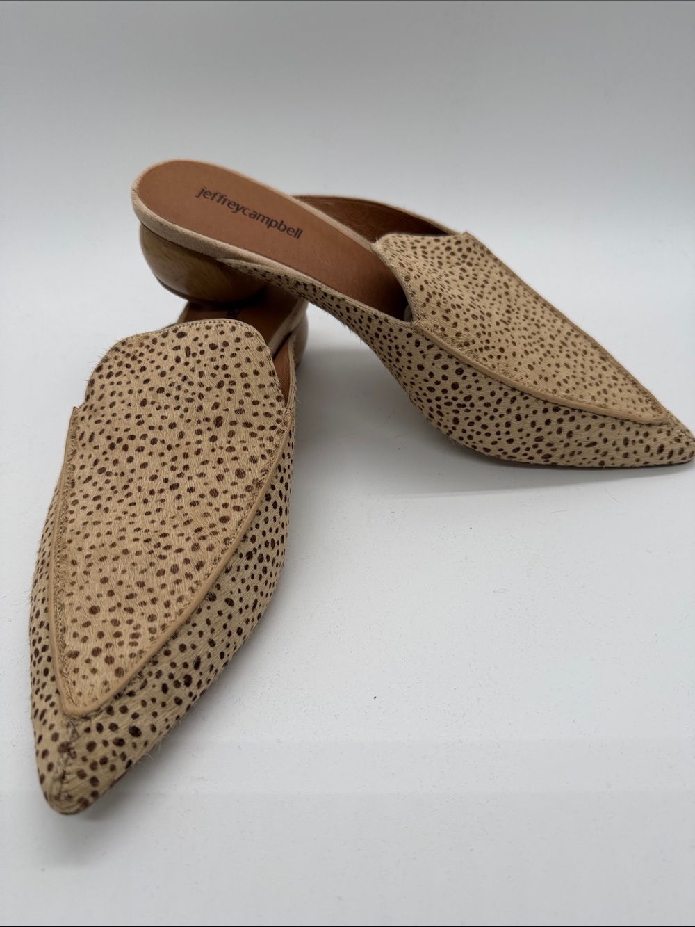 Jeffrey Campbell Tan Speckled Pointed-Toe Mules with Sculpted Heel